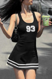 Sportswear Letters Patchwork Contrast U Neck Sleeveless Dresses