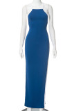 Sexy Solid Color Patchwork Contrast Square Neck Wrapped Skirt Dresses