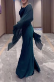 Elegant Solid Color Pearls Decor Square Neck Evening Dresses