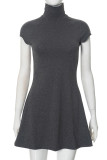 Casual Solid Color Patchwork Half A Turtleneck A Line Dresses