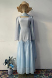 Elegant Solid Color Patchwork Hot Drill ribbon Square Neck Evening Dresses