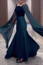 Elegant Solid Color Pearls Decor Square Neck Evening Dresses