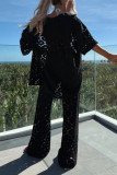 Sexy Solid Color Lace Buttons Turndown Collar Half Sleeve Two Pieces