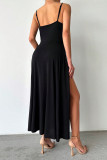 Sexy Solid Color Slit V Neck Sling Dresses