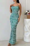 Sexy Floral Print Backless Contrast Long Dresses