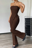 Sexy Solid Color Draw String Irregular Strapless Sleeveless Two Pieces