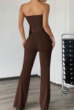 Sexy Solid Color Draw String Irregular Strapless Sleeveless Two Pieces