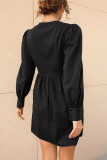 Daily Solid Color Patchwork V Neck Long Sleeve Dresses