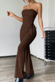 Sexy Solid Color Draw String Irregular Strapless Sleeveless Two Pieces