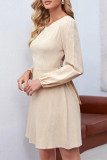 Sexy Solid Color Lace Up Backless O Neck A Line Dresses