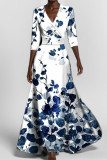 Elegant Floral Print Contrast V Neck Printed Dresses