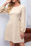 Sexy Solid Color Lace Up Backless O Neck A Line Dresses