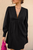 Daily Solid Color Patchwork V Neck Long Sleeve Dresses