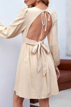 Sexy Solid Color Lace Up Backless O Neck A Line Dresses