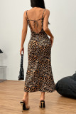 Sexy Leopard Print Lace Up Backless Sling Dresses