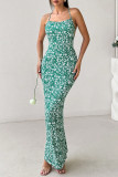 Sexy Floral Print Backless Contrast Long Dresses