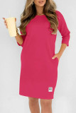 Casual Solid Color Pocket O Neck Long Sleeve Dresses
