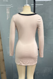 Elegant Solid Color Patchwork Contrast V Neck Mini Dresses