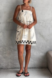 Casual Geometric Print Patchwork Square Neck Sling Dresses