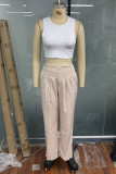Casual Solid Color Pocket Patchwork O Neck Sleeveless Two Pieces