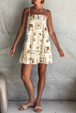 Casual Geometric Print Patchwork Square Neck Sling Dresses