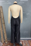 Sexy Solid Color Patchwork Deep V Neck Regular Jumpsuits