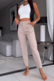 Casual Solid Color Pocket Patchwork O Neck Sleeveless Two Pieces