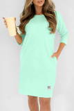 Casual Solid Color Pocket O Neck Long Sleeve Dresses