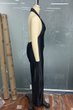 Sexy Solid Color Patchwork Deep V Neck Regular Jumpsuits