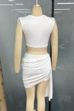 Sexy Solid Color Irregular Pleated U Neck Sleeveless Two Pieces