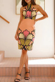 Vacation Floral Print Lace Up Halter Printed Dresses