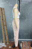 Casual Solid Color Pocket Patchwork O Neck Sleeveless Two Pieces
