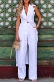 Casual Solid Color Pocket Beading Turndown Collar Sleeveless Two Pieces