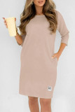 Casual Solid Color Pocket O Neck Long Sleeve Dresses