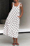 Casual Polka Dot Print Pocket Lace Up Contrast U Neck Sling Dresses