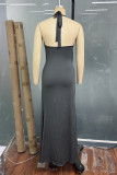 Sexy Solid Color Hollow Out Lace Up Irregular Halter Irregular Dresses