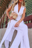 Casual Solid Color Pocket Beading Turndown Collar Sleeveless Two Pieces