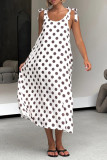 Casual Polka Dot Print Pocket Lace Up Contrast U Neck Sling Dresses