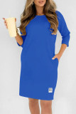 Casual Solid Color Pocket O Neck Long Sleeve Dresses