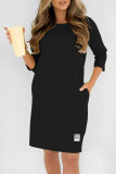 Casual Solid Color Pocket O Neck Long Sleeve Dresses