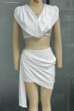 Sexy Solid Color Irregular Pleated U Neck Sleeveless Two Pieces