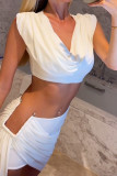 Sexy Solid Color Irregular Pleated U Neck Sleeveless Two Pieces