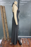 Sexy Solid Color Hollow Out Lace Up Irregular Halter Irregular Dresses