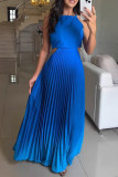 Sexy Gradient Print Lace Up Backless Pleated Contrast Halter Pleated Dresses