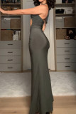 Sexy Solid Color Hollow Out Lace Up Irregular Halter Irregular Dresses