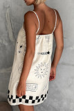 Casual Geometric Print Patchwork Square Neck Sling Dresses