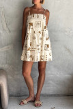 Casual Geometric Print Patchwork Square Neck Sling Dresses