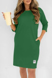 Casual Solid Color Pocket O Neck Long Sleeve Dresses