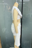 Sexy Solid Color Irregular Pleated U Neck Sleeveless Two Pieces