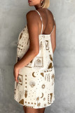 Casual Geometric Print Patchwork Square Neck Sling Dresses